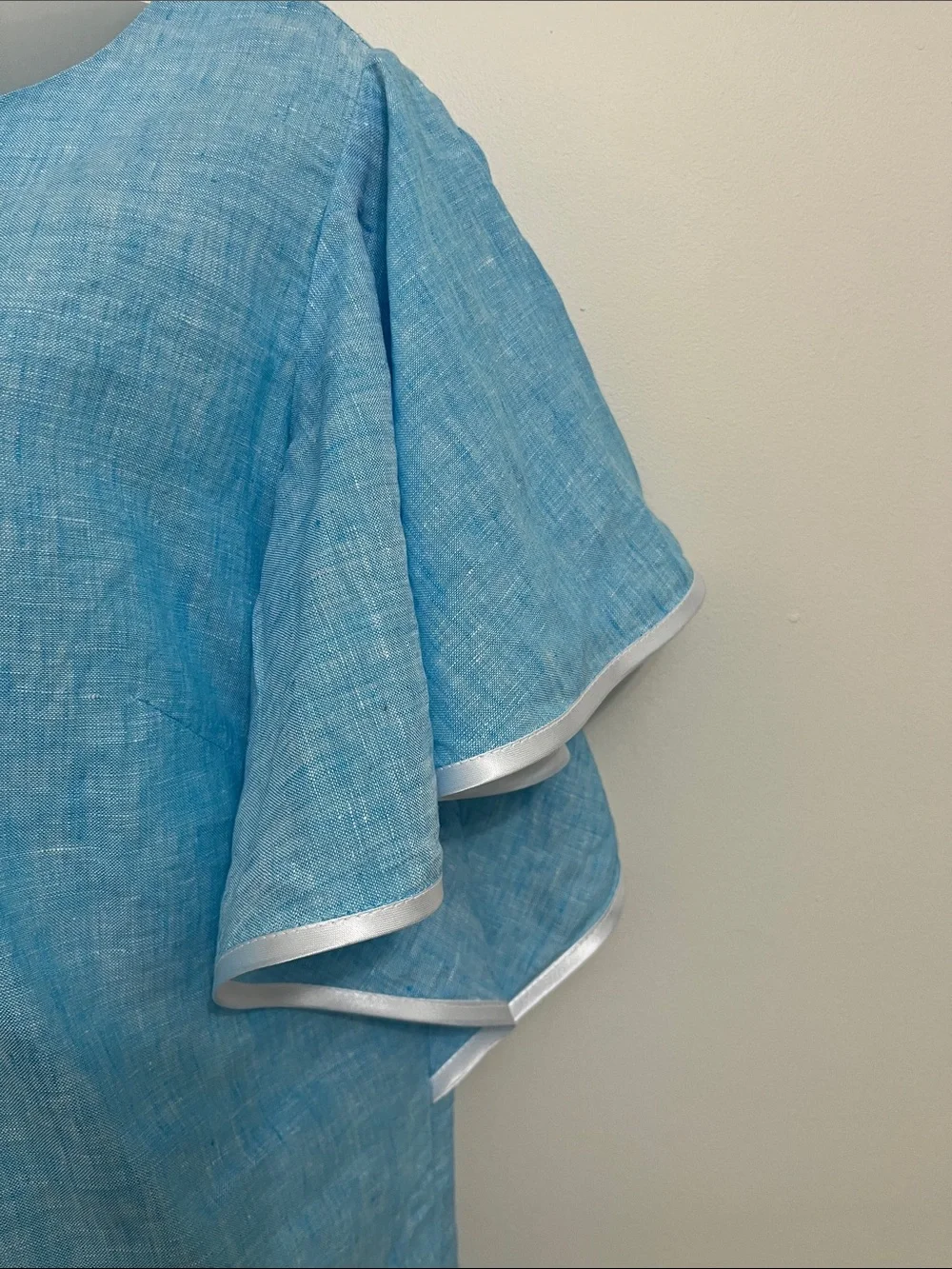 Sky Blue Linen Flutter-Sleeve Blouse - Picture 2 of 7